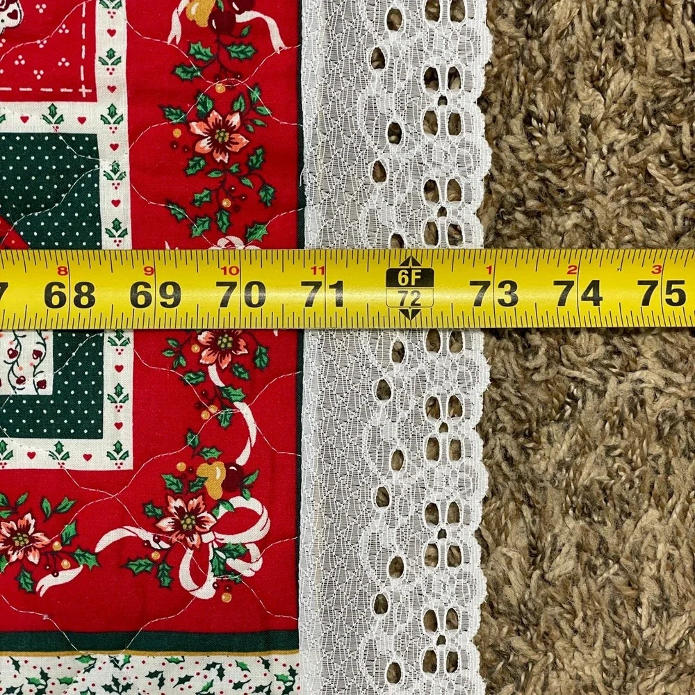 Handmade Christmas Lace Trim Quilt Holiday Decor Red Green‎ White Angels 73x45